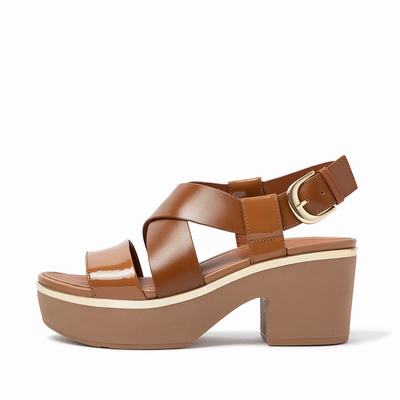 Fitflop Pilar Patent Mix Back-Strap Platform - Plateausandaletten Damen - HellBraun (OGY835067)